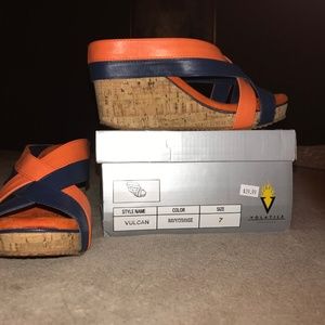 Volatile Vulcan Navy/Orange Wedge Sandals